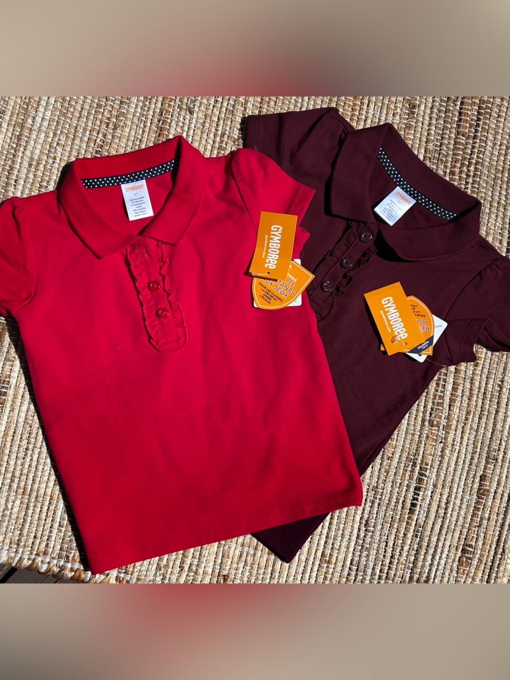 NWT GYMBOREE s4T Poppy & Burgundy Polo Tops-Set of 2-slt puff slv-mini ruffles